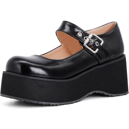2021 Fashion Shoes Women Plus Size 46 Casual Platform Med Heels Sweet Lolita Style Gothic Classic Mary Janes Pumps