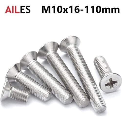 M10 Cross Recessed Countersunk Screws 304 Stainless Steel Phillips Flat Head Machine Bolts 16 18 20 50 60 70 80 90 100 110mm