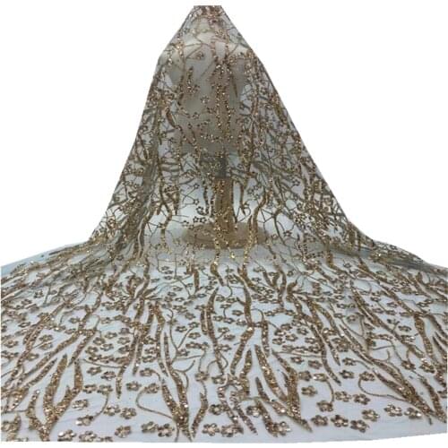 High Quality Sequence French Nigerian Sequins Net African Tulle Mesh Lace Fabric For Dress 5 Yards/Lot HX-75