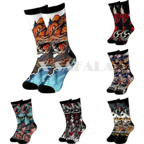 Japan Art Samurai Tattoo 3D Fashion Long Socks Cycling Casual Novelty High Socks Men Women Cotton Funny Leg Calf Cotton-4