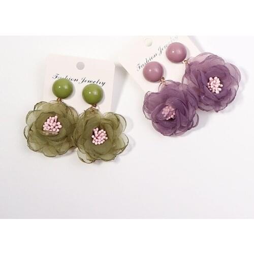 Funny Korean Style Lace Flower WomenS Earrings Geometric Hanging Fashion Female Earring Designer Ethnic Cute Modern Jewelry Za