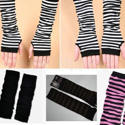Women Long Fingerless Gloves Fashion Striped Elbow Gloves 2020 Warmer Knit Mittens Work Gloves