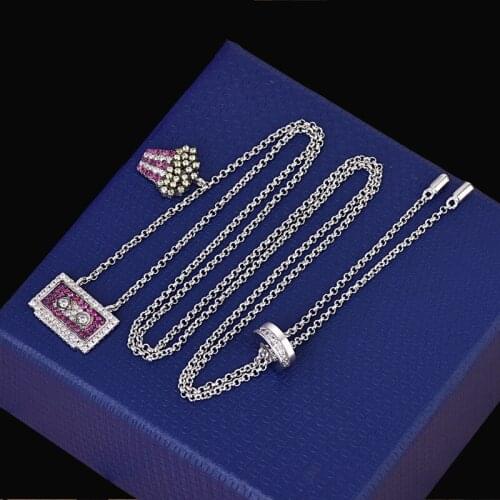 New S925 Sterling Silver Necklace Paved Top Cubic Zirconia Cute Cassette Tape Popcorn Pendant Necklace For Women