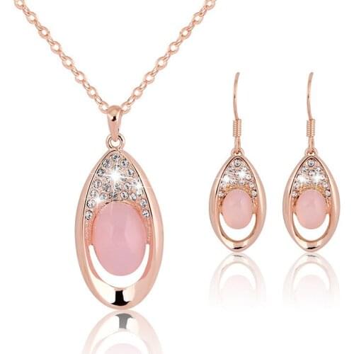 1set Fashion Opal Jewelry Sets Crystal Necklace Earrings Jewelry Lover Gift