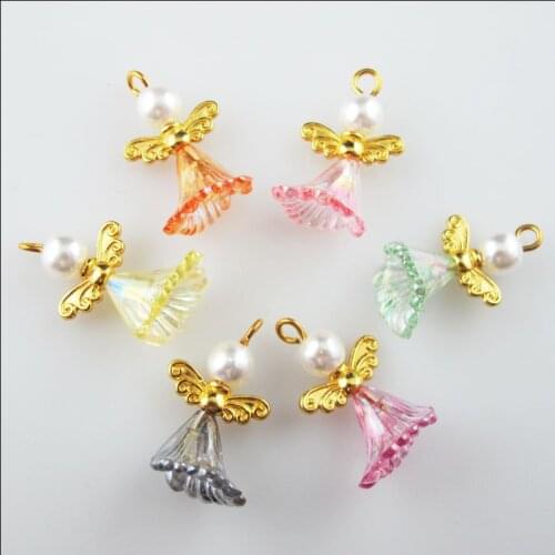 18 New Dancing Angel Charms Gold Plated Wings Mixed Flower Pendants 14x24mm