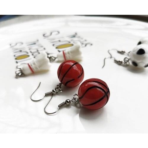 2021 New Design Ladys Simulation Personalized Creative Basketball Football and Badminton Shape Earrings