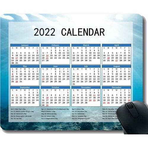 2022 Calendar Mouse Pad,Underwater World Ocean Corals Gaming Mouse Pad