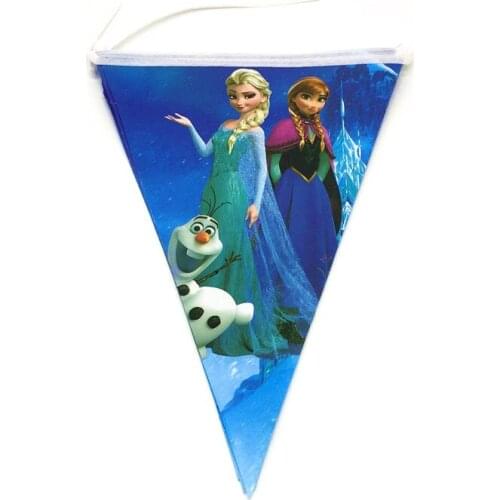 Disney Frozen 2.5m Banner Including 10pcs Pennants Kids Favor Birthday Party Flag Print Anna Elsa Festival Decration Supply 1Set