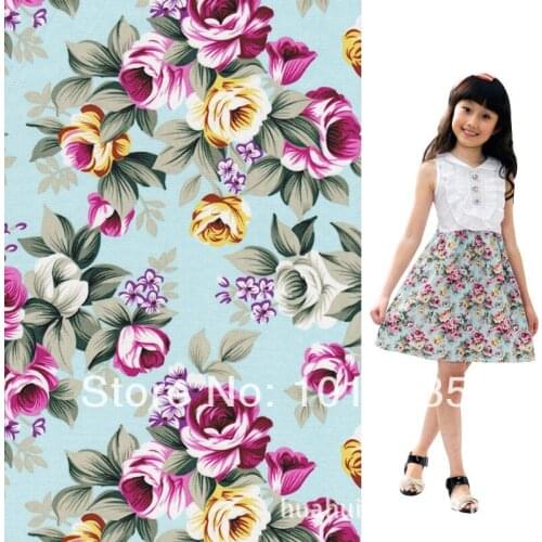 Free shipping Hot Sale Blue roses flowers 100% cotton fabric 2 meters,Width 1.5 meters wholesale poplin fabric for kids cloth