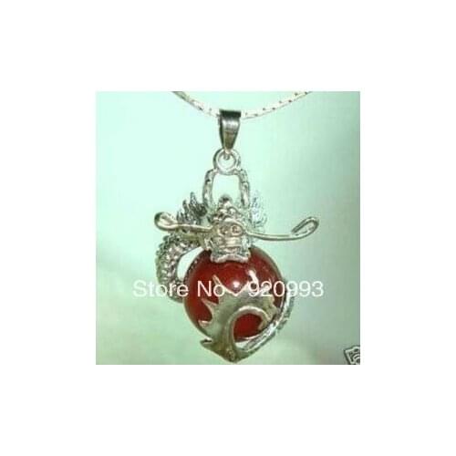 FREE SHIPPING****Charming Red Natural stone Inlay Dragon Bead Pendant Necklace