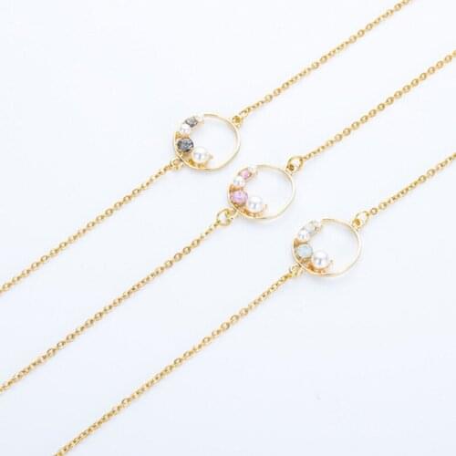 Fashion Womens Titanium Steel Sunglasses Chains Reading Crystal Pearl Circle Glasses Chain Eyewear Cord Holder Lanyard Necklace