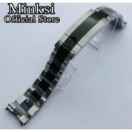 Miuksi 20mm silver black 316L solid stainless steel watch band folding buckle fit 40mm watch case bracelet mens strap