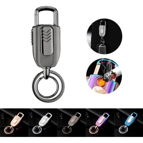 EDC Ultra-thin Multi-function Charging Lighter Car Key Chain Fob Metal Creative Personality Windproof USB Cigarette Lighter