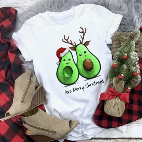 Avo Merry Christmas Tshirt Fashion Women T Shirt Kawaii Tee Tops Female New Year Tshirt Xmas Tee Shirts Short Sleeve T-shirt