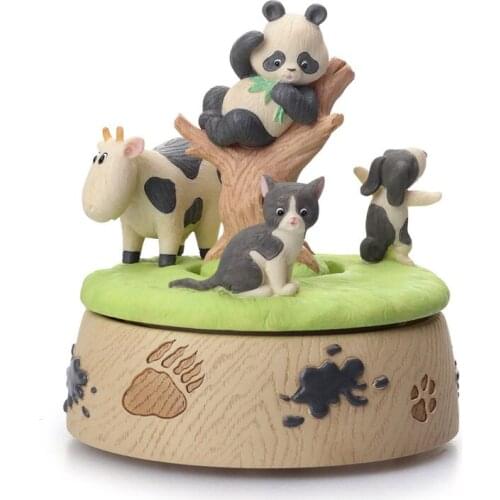 Kawaii panda Spin cold porcelain music box Movement Home decoration Accessories Creative Valentines Day Birthday Gift