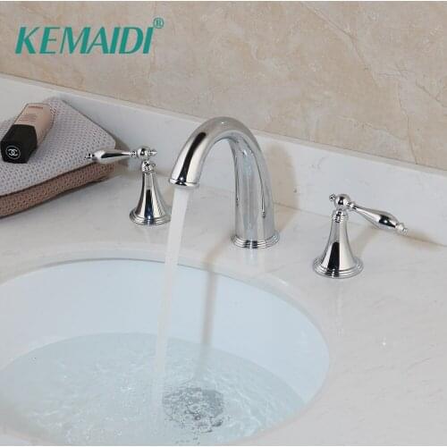 KEMAIDI Bathroom 3 Pieces Faucet Set Deck Mounted Chrome Stream Double Handles Bathroom Bathtub Basin Sink Mixer Tap Faucet