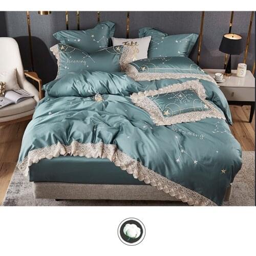 100% Egyptian Cotton Luxury embroidery Bedding set Twin Queen King size blue Star pattern Duvet cover Bed sheet Bedclothes