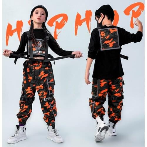 Boys Hip Hop Jazz Costume ChildrenS Trend Orange Camouflage Suit Vest Tops Pants Street Dance Performance Rave Clothes DNV13967