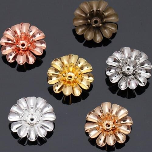 Mibrow New 20pcs/lot 6 Colors 14*5mm Copper Flower Bead Caps Flower Filigree Loose Spacer Beads End Caps For DIY Jewelry Making