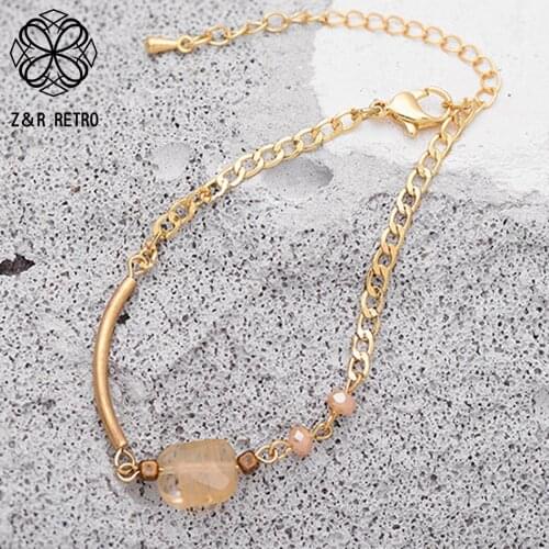 2021 Fashion Gold Color Bracelets & Bangles with Suspension Stone Beads Pendants Vintage Costume Jewelry for Women Accessories