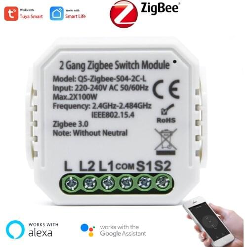 Tuya Zigbee 2Ch Switch Module with Neutral or Neutra Live Line Smart Home Automation Work for Alexa Google home