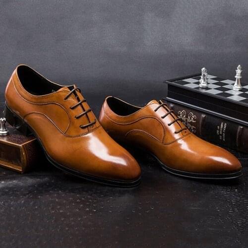 Frenulum Leather Shoes Men Business Cow Leather Dress Shoes Breathable Cusp Head British Style Men Leather Shoes
