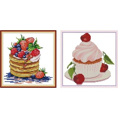 Dessert Counted Cross Stitch Patterns Kits Embroidery Cross Set DMC DIY Handmade Needlework 14CT 11CT Printed Canvas White Cloth