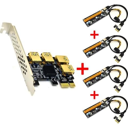 New 4 Ports PCIe Riser Adapter Board PCI-E 1x to 4 USB 3.0 PCI-E Rabbet GPU