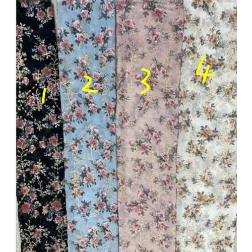 New Chiffon printing big Peony perforated lace fabric embroidery fabric