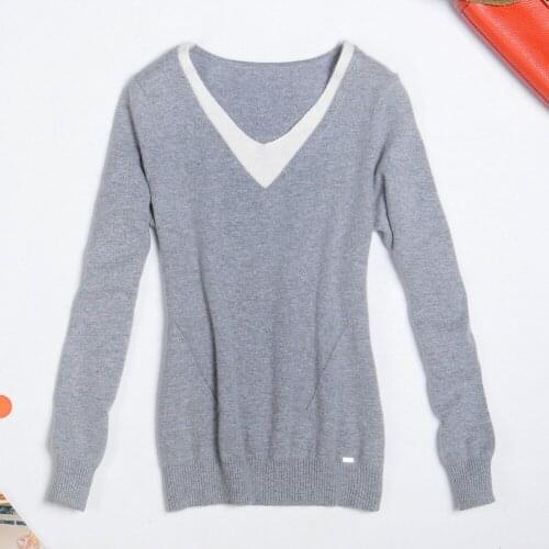 ZHILI 2018 New Autumn Winter Womens V-Neck Cashmere Sweater