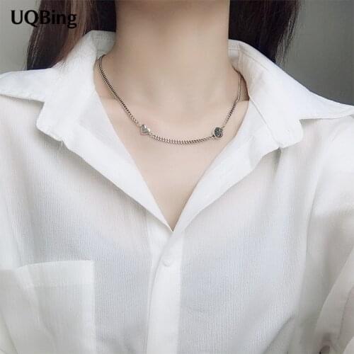 925 Sterling Silver Retro Smiley Love Necklace Personality Thai Silver Smile Pendant Clavicle Chain Necklaces Jewelry