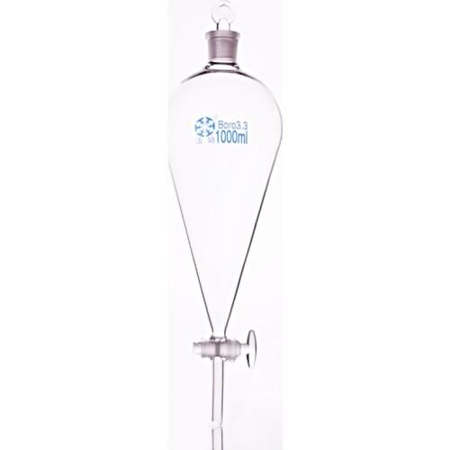 Separatory funnel pear shape,with ground-in glass stopper and stopcock,Capacity 1000ml,glass switch valve