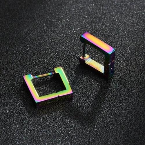 Trendy Gothic Square Unisex Punk Rock Stainless Steel Men Women Ear Stud Earrings Pierced Push-Back Ear Plug Buckle