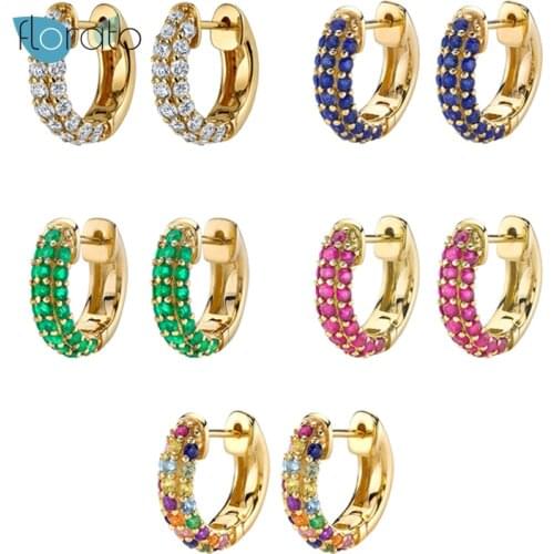 925 Silver Ear Buckle Rose Red Blue White Green Colorful Zircon Circle Hoop Round Women Luxury Crystal CZ Loops Piercing Jewelry