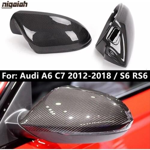 A6 C7 Mirror Cover Replacement For Audi A6 S6 RS6 2012-2018 S Line Rearview Mirror Caps with Side Lane Assist Real Carbon Fiber
