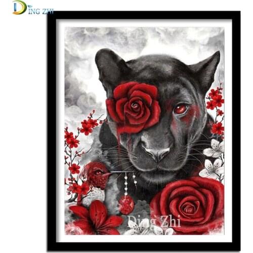 Rhinestone Painting DIY Diamond Painting Rose Panther Art Diamond Embroidery 5D Mosaic Diamond Cross Stitch Beaded Home Decor