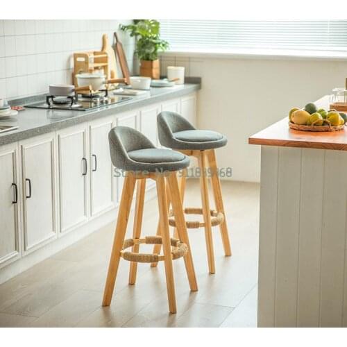 Bar Chair Solid Wood Bar Chair Front Desk Chair Modern Simple Milk Tea Shop High Stool Household Revolving Creative Bar Chair