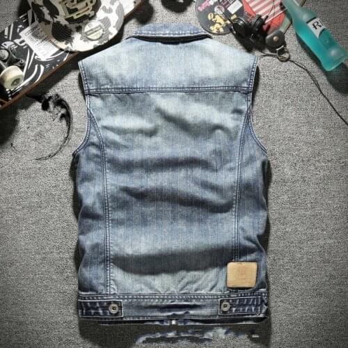 Vintage Mens Zipper Denim Waistcoat Motorcycle Biker Slim Fit Sleeveless Jacket Man Pockets Cowboy Tank Vest Outwear Coat S-3XL
