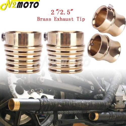 1Pair 2.5"/2.25" Motorcycle Old Shool Solid Brass Exhaust Tip Muffler Exhaust pipe for Harley Chopper Bobber Triumph Sportster