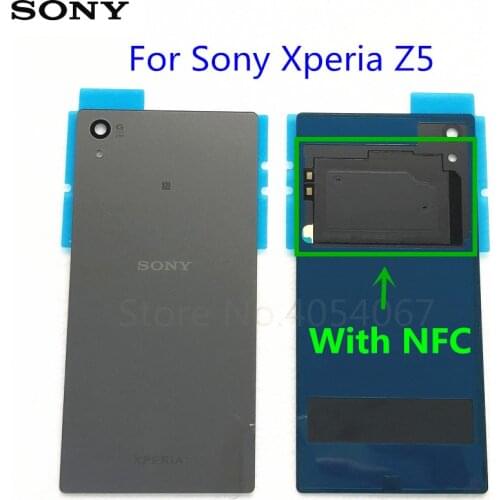 For Sony xperia Z5 E6603 E6633 E6653 E6683 Rear Glass Battery Cover Back Door Glass Housing Replacement + NFC Antenna