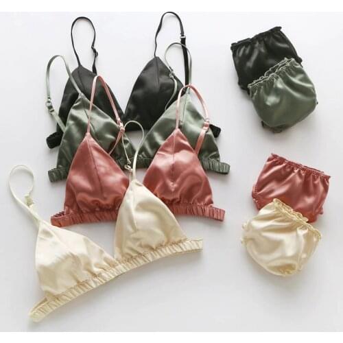 Women Deep V Thin Pad Bras Summer Bras Sets Ruffles Panties Intimates Suits