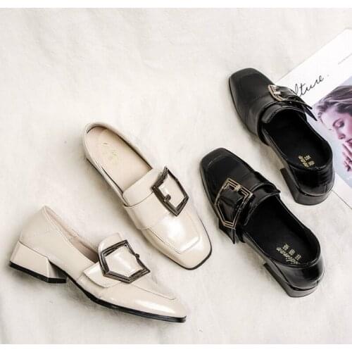 Japanned Leather Flats Woman Shoes Mary Jeans Metal Buckle Loafers Brand 2 Ways Slip On Footwear Ladies Spring Fall Oxford Shoes