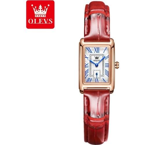 OLEVS Quartz Womens Watch Rectangle Leather Luxury Brand Women Watches Fashion Birthday Gift Waterproof Wristwatch Sport Clock