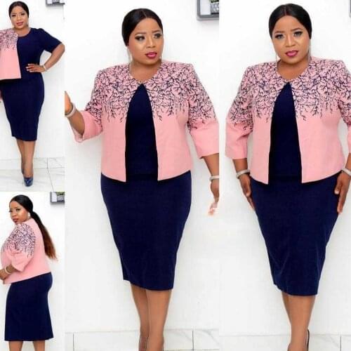 Autumn Winter Elegant Office Lady Outfits Full Sleeve Blazer And Stripe Dress Two Piece Suit For African Women Plus Size 2XL-5XL