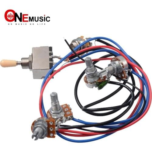 1 set Wiring Harness Prewired 2v2t 3 way Toggle Switch Jack 500k Pots for Gibson Replacement Guitar