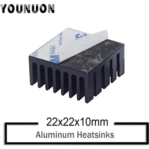 10Pcs YOUNUON Black 22x22x10mm Aluminum Computer Cooling Cooler Heatsink IC CPU GPU Heat sink Chip