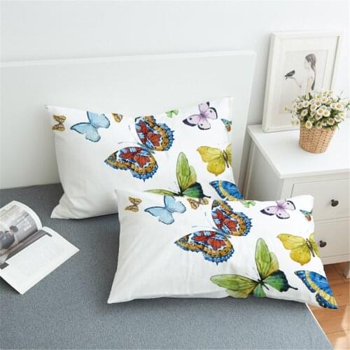 2pcs/set Bed Pillowcase Cover for Beding Print Soft 50cmx75cm / 50cmx90cm Can Customs Made White Color Butterfly