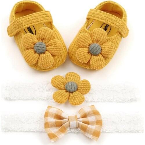 Cute Baby Girl Anti-Slip Casual Walking Shoes Flower Sneakers Soft Soled Shoes+2 Headband 3 Suit New Arrival