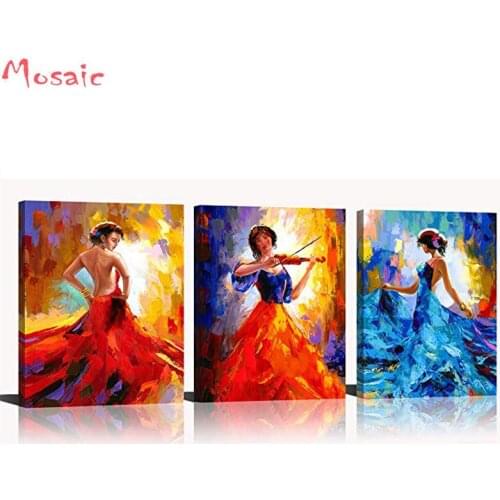 5D Diy Diamond Painting Cross Stitch 5D Diamond Mosaic Decor Full Diamond Embroidery 3pcs Dancing Woman Canvas Art Red Tango