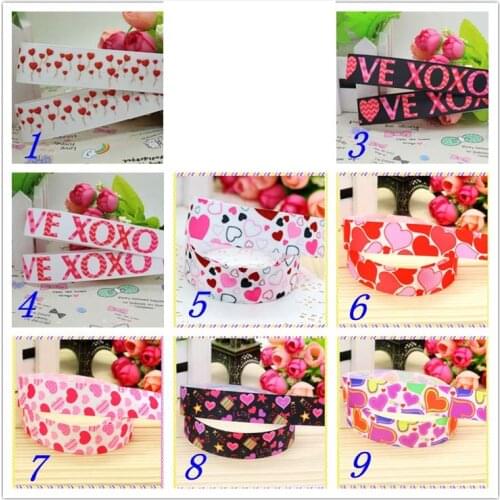 7/8'' Free shipping valentine love heart printed grosgrain ribbon hairbow headwear party decoration diy wholesale OEM 22mm D344